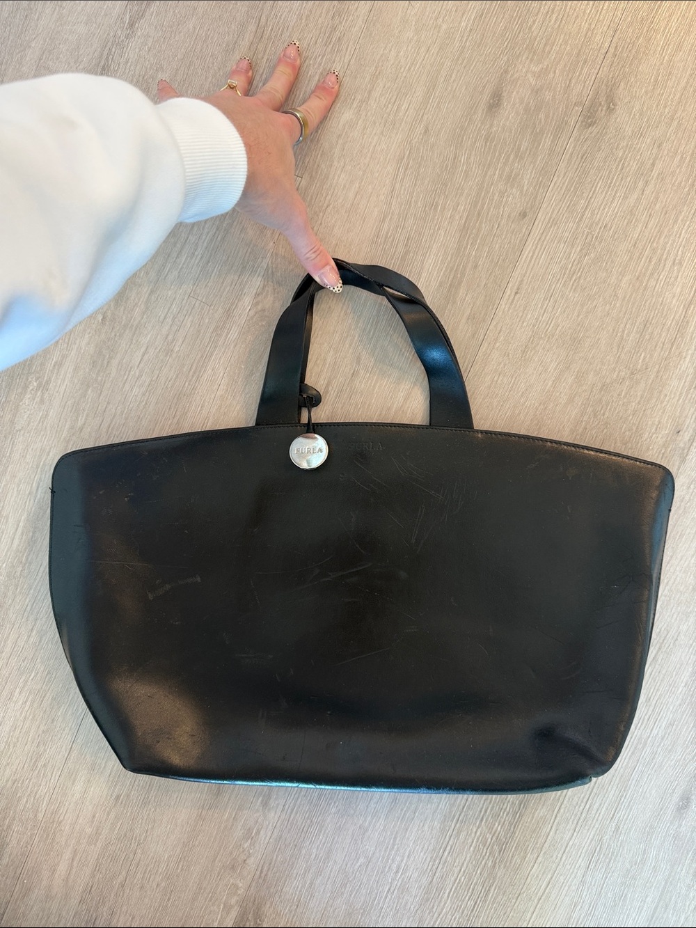 Furla Black Leather Tote Bag